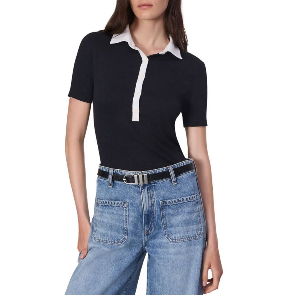 Rag & Bone Womens Knit Button Short-Sleeve Polo Shirt Medium Black - NWT